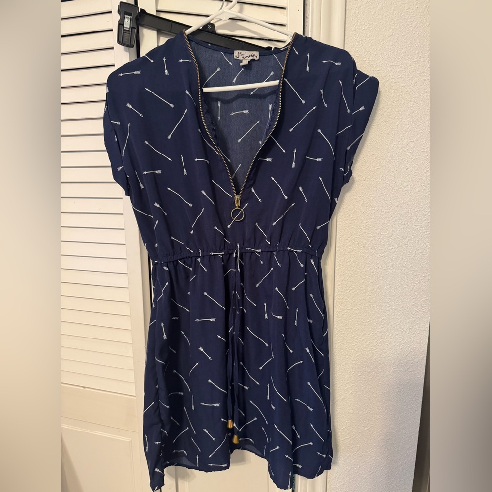 5/$20 J for Justify Navy Blue Dress with White Pattern